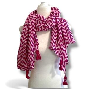 Pink Magenta Chevron Zigzag Pom Pom Tassel Detail Whimsical Bohemian Spring